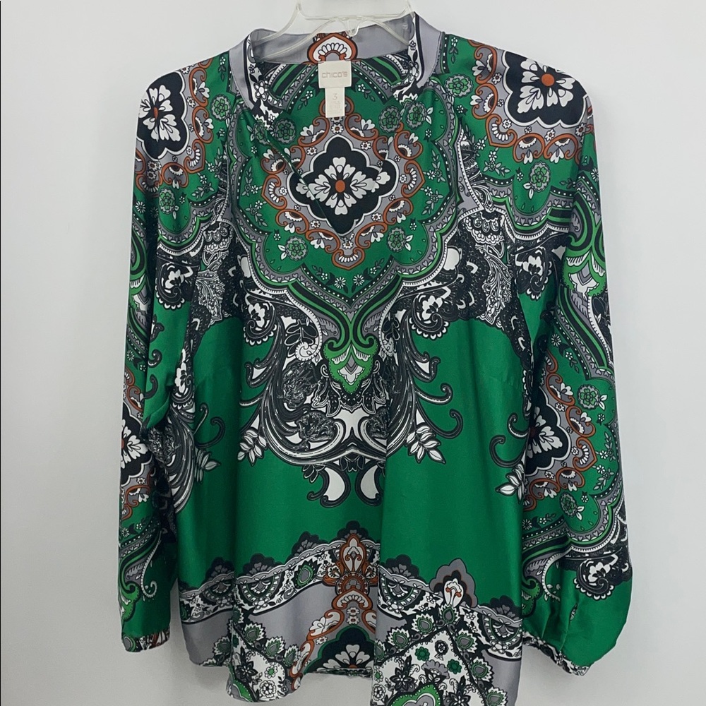 Chico's Vibrant Green and Black Paisley Blouse